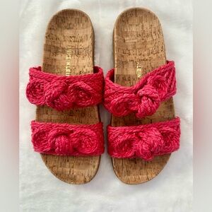 Anne Klein Bulia Crochet Bow Cork Slides Sandal - Pink - 9